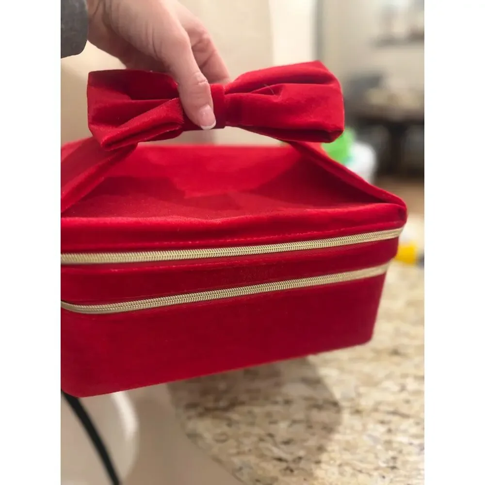 Estée Lauder Red Velvet Holiday Train Case – Limited Edition Bow Makeup Bag NEW